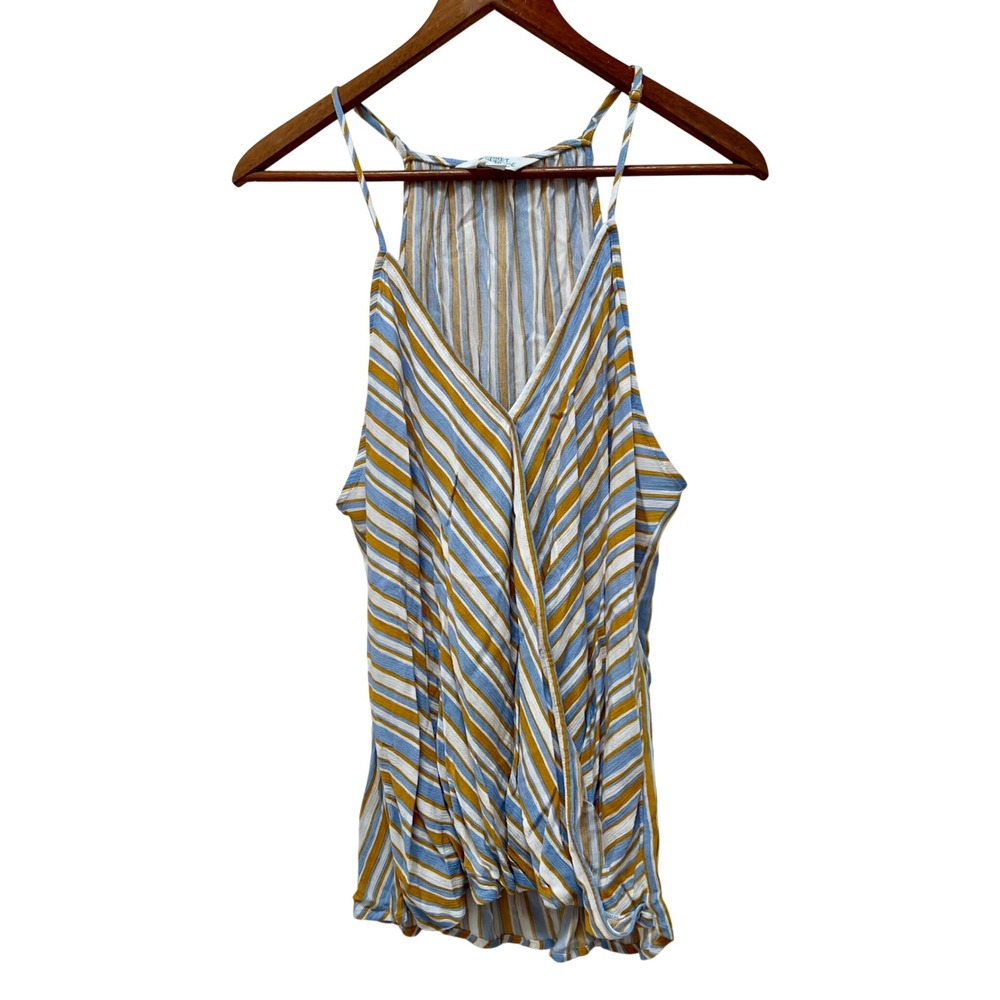 Market & Spruce Blue Mustard Striped Wrap Front Tank Top XL Summer Beach